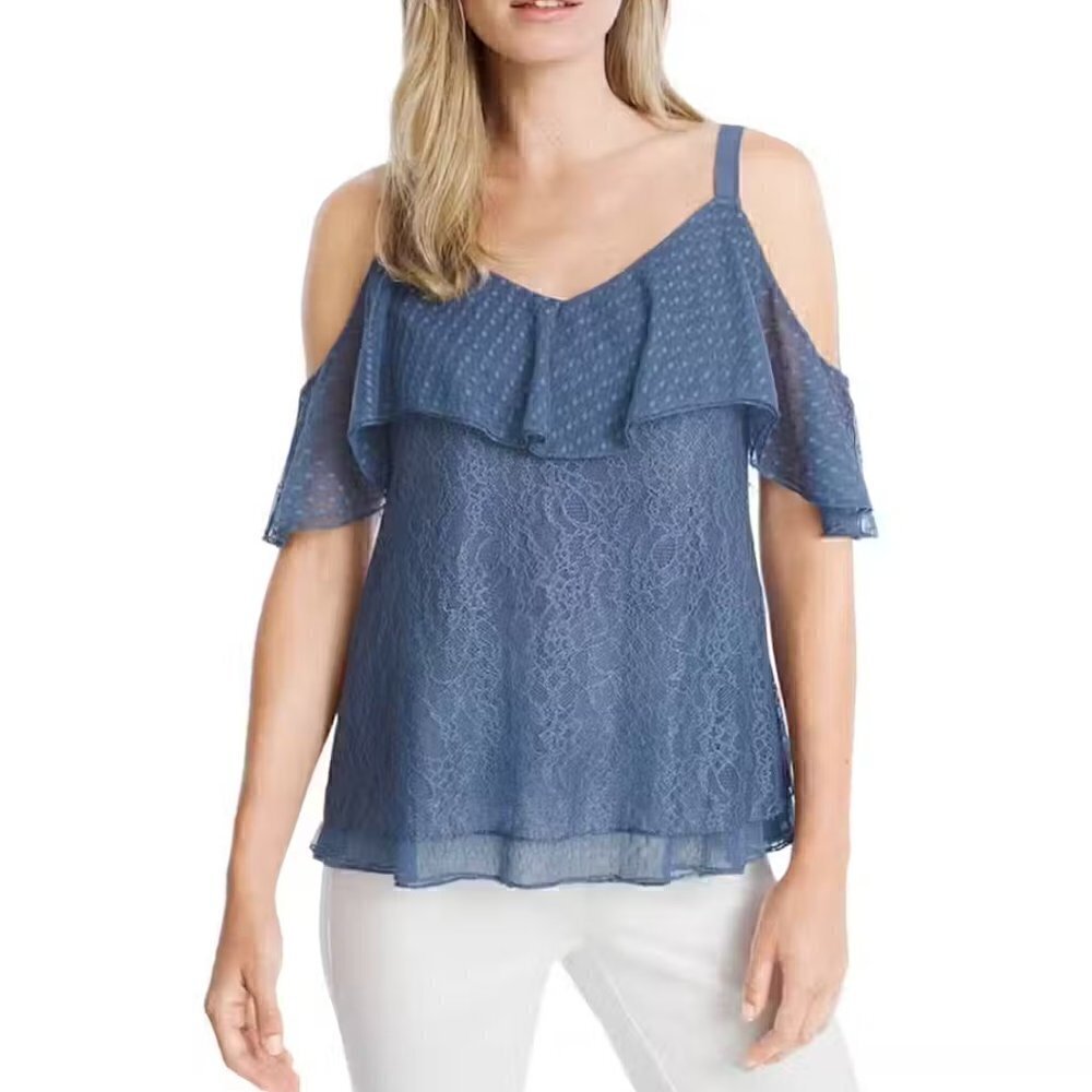 NWT White House Black Market Layered Lace Off the Shoulder Cold Shoulder top XXS